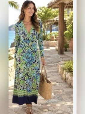 Lilly Pulitzer Riana Maxi Dress Navy Escape Artist Size Large